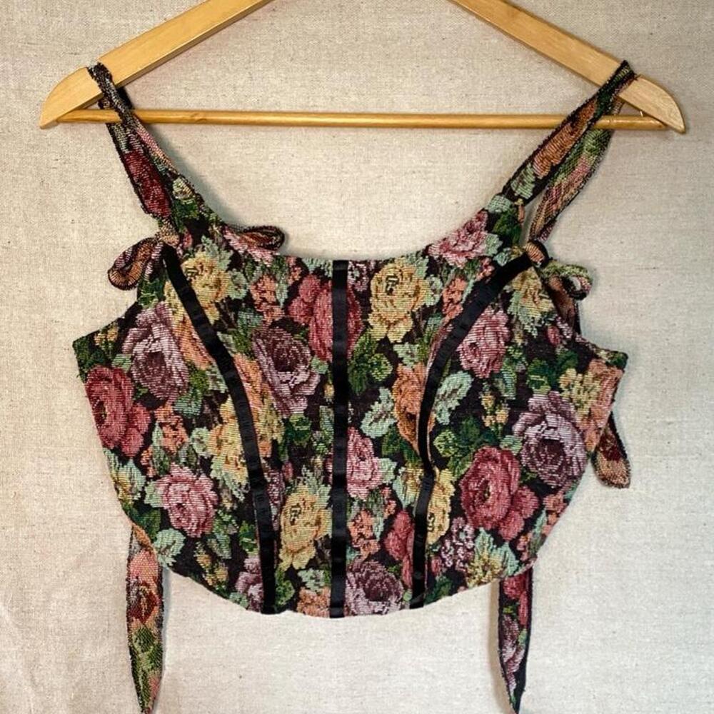 Vintage Floral Tapestry Corset Crop Top